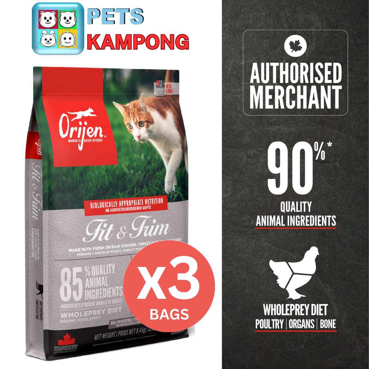 Orijen Cat Fit & Trim Triple Play 5.4kg x 3 bags