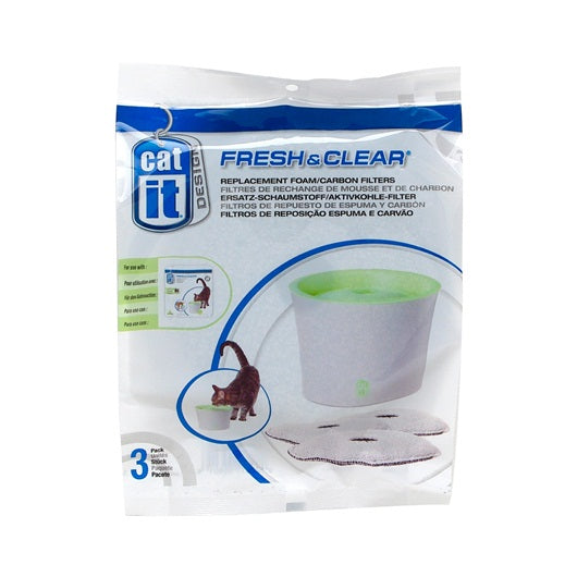Catit 55601-Design Cat Drinking Fountain Replacement Foam/Carbon Filters - 3 pack