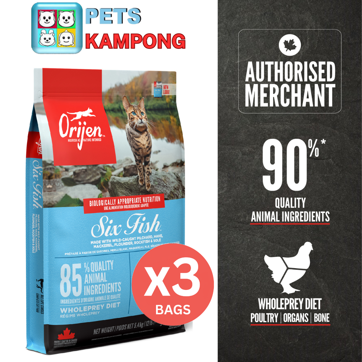 Orijen Cat Six Fish Triple Play 5.4kg x 3 bags