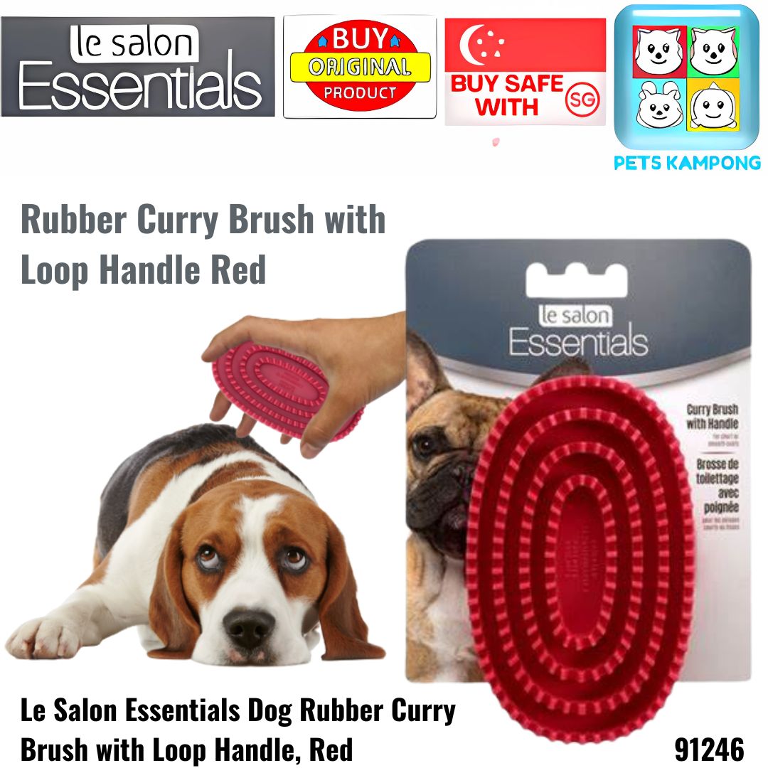 Le Salon Essentials Dog Rubber Curry Brush with Loop Handle, Red (91246)