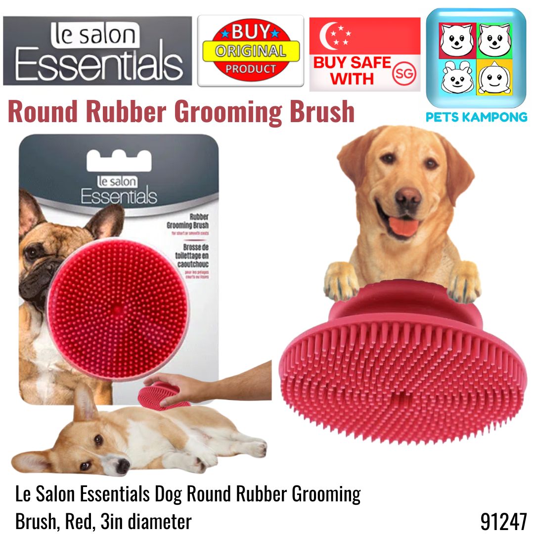Le Salon Essentials Dog Round Rubber Grooming Brush, Red, 3in dia. (91247)
