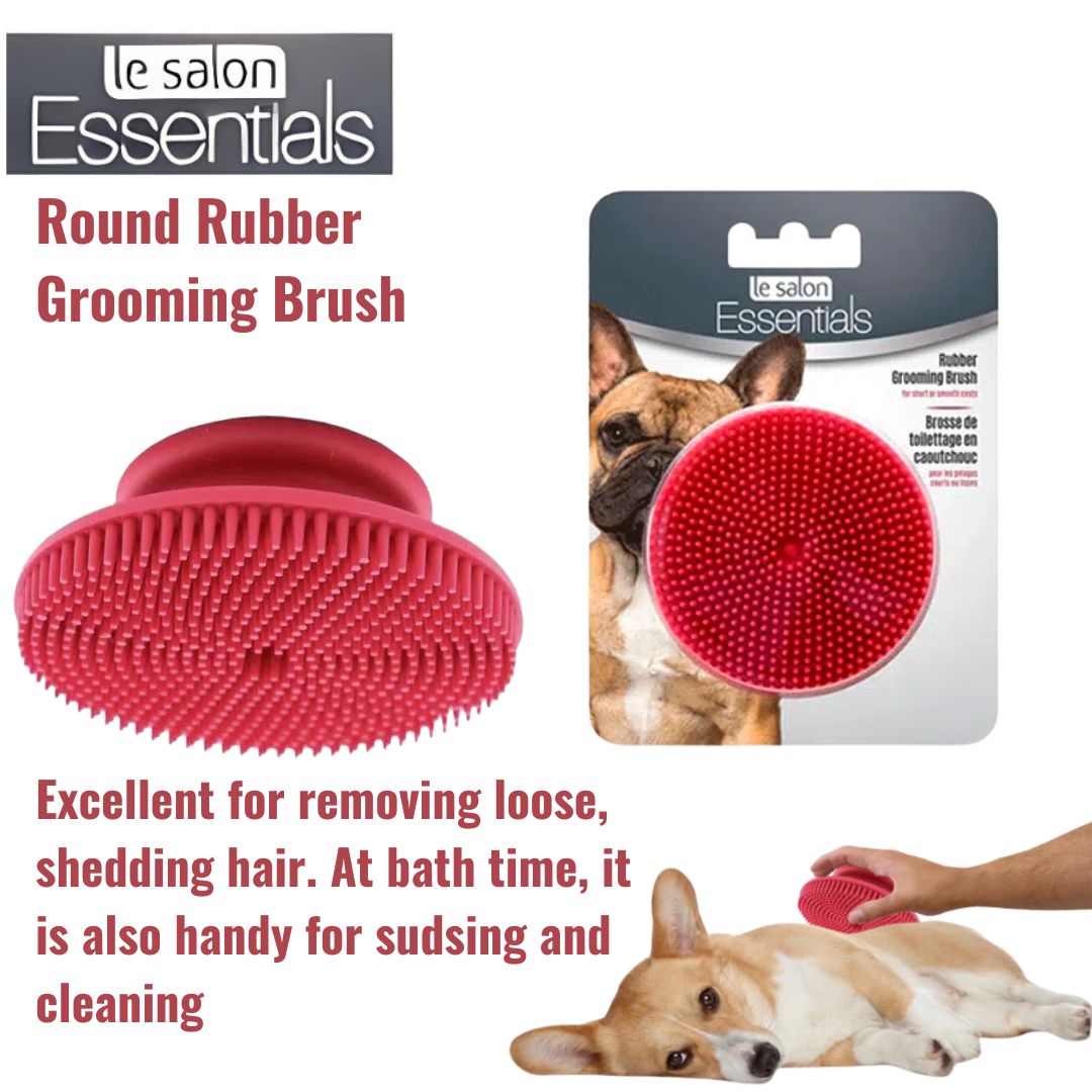 Le Salon Essentials Dog Round Rubber Grooming Brush, Red, 3in dia. (91247)