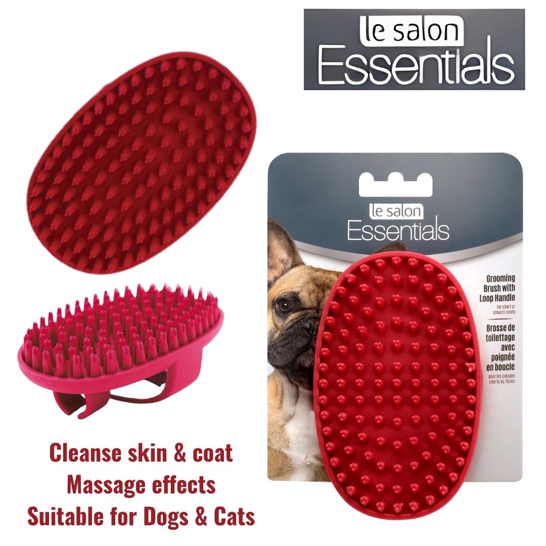 Le Salon Essentials Dog Rubber Grooming Brush with Loop Handle, Red (91248)