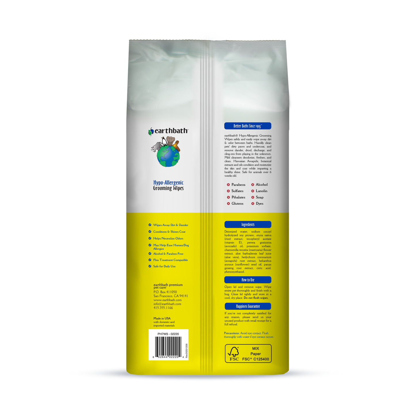 Earthbath Wipes Hypo-Allergenic 100 pieces