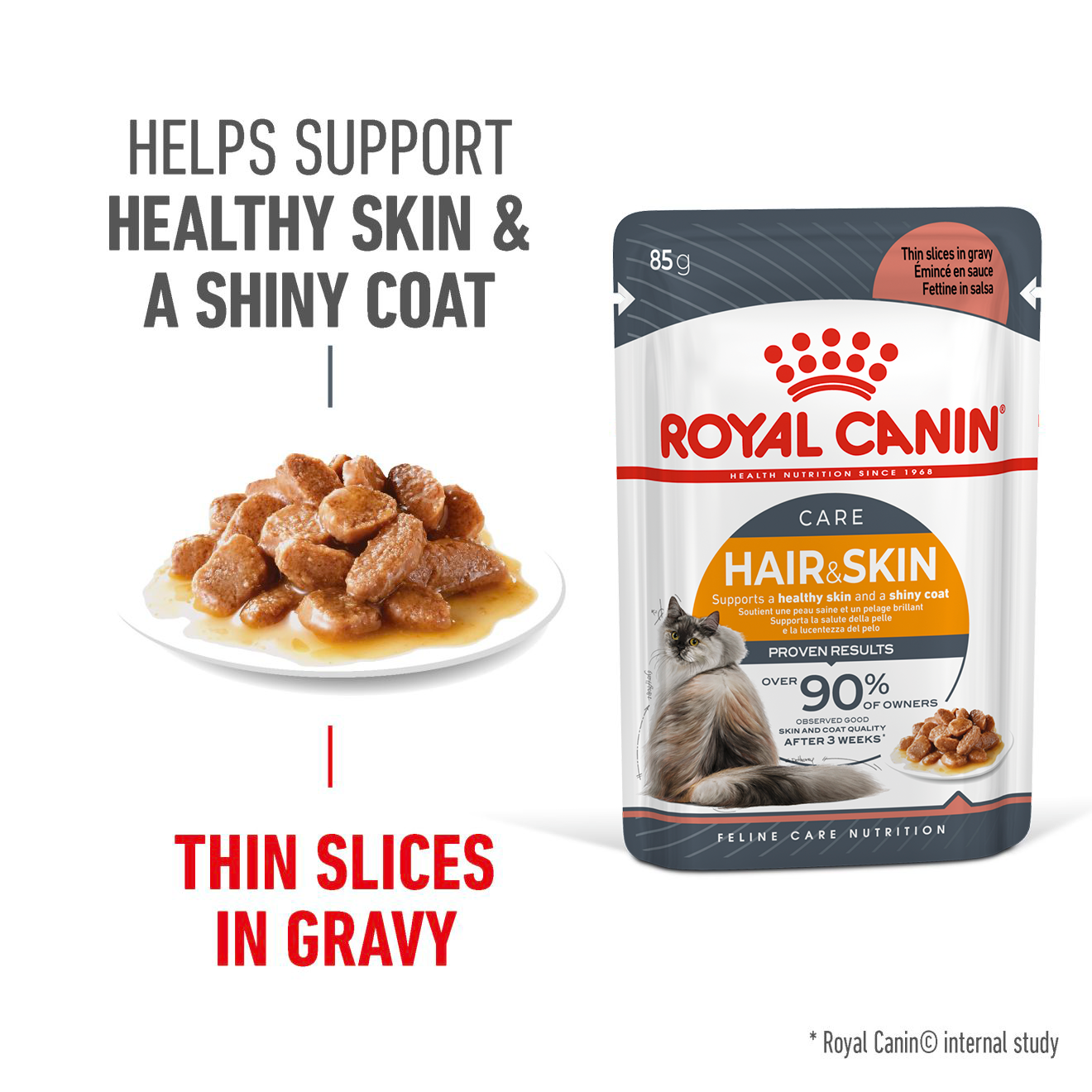 Royal Canin Feline Pouch Hair & Skin Care In Gravy [85g x 12]