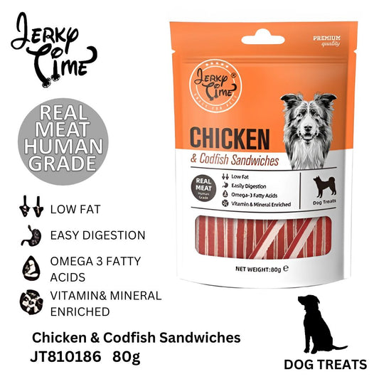 Jerky Time Chicken & Codfish Sandwiches for Dogs 80g (JT810186)