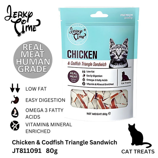 Jerky Time Chicken & Codfish Triangle Sandwich for Cat 80g (JT811091) NEW