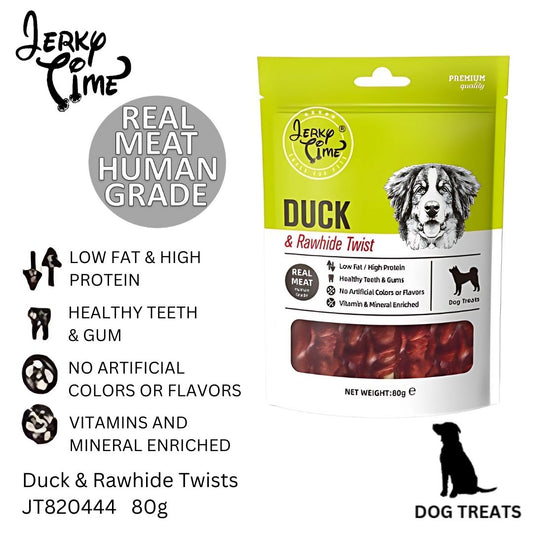 Jerky Time Dried Duck & Raw Hide Twist for Dogs 80g (JT820444)