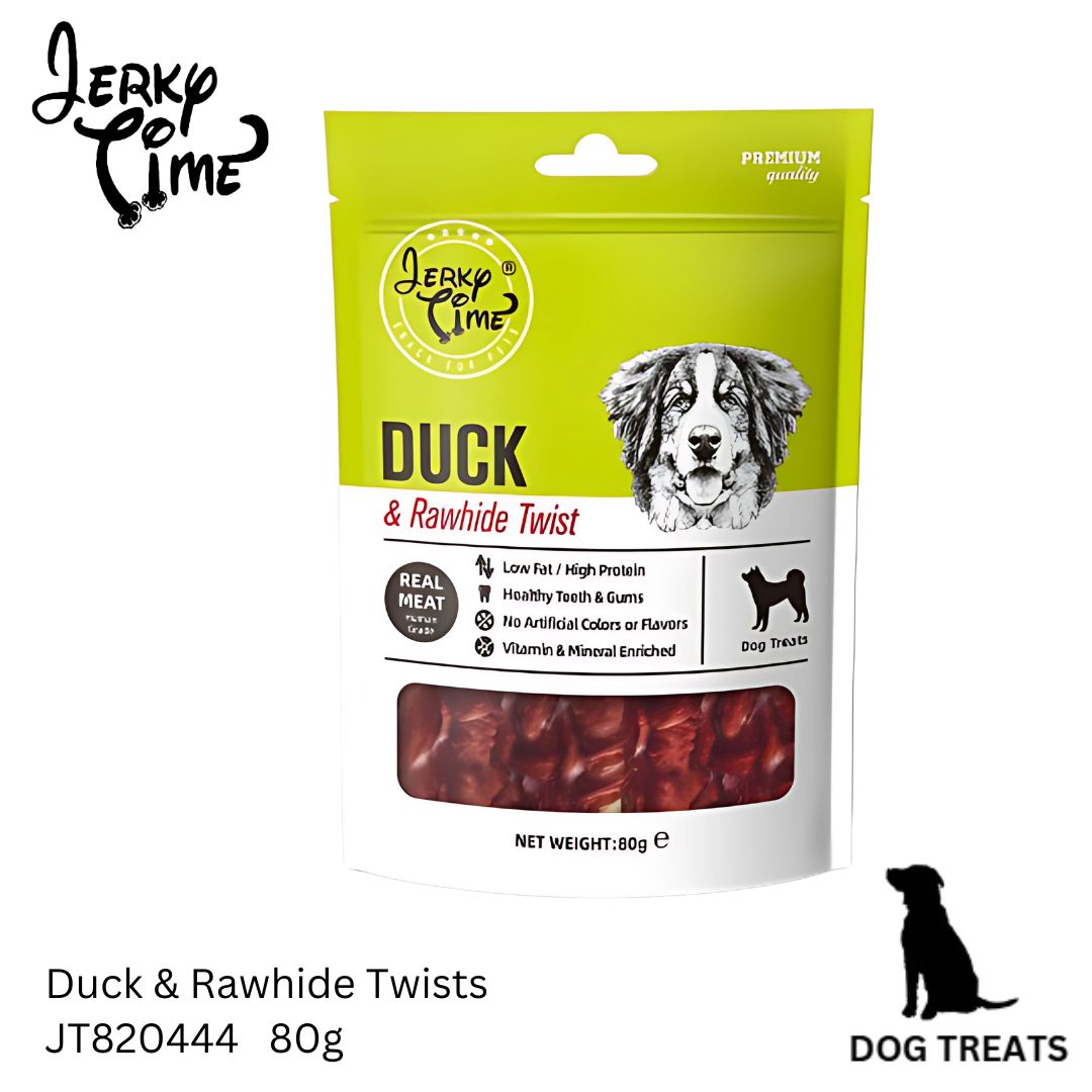 Jerky Time Dried Duck & Raw Hide Twist for Dogs 80g (JT820444)