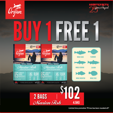 Orijen Dog Small Breed Marine Fish 4.5kg BUY 1 GET 1 FREE
