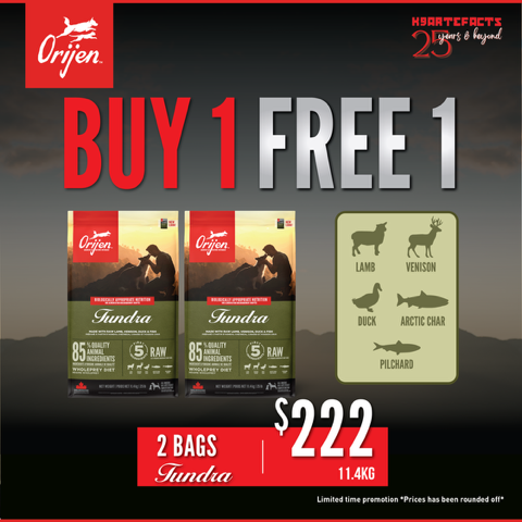 Orijen Dog Tundra 11.4kg BUY 1 GET 1 FREE
