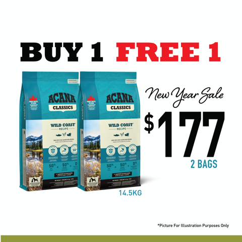Acana Dog Wild Coast 14.5kg BUY 1 GET 1 FREE