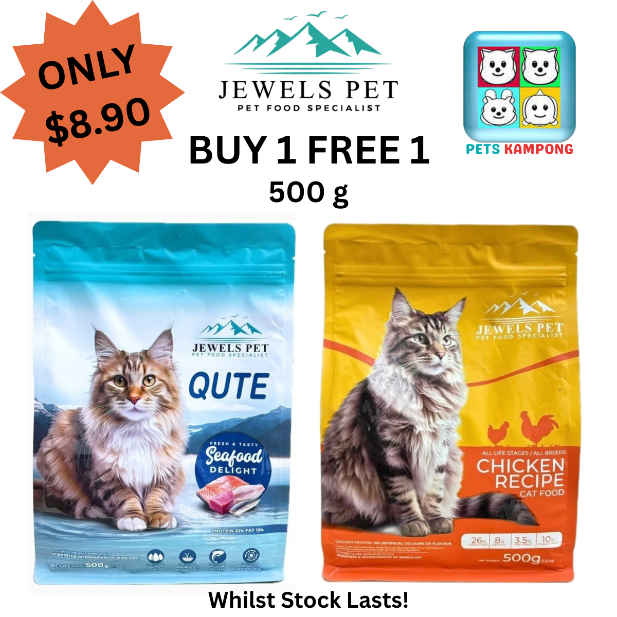 Jewels Pet Qute Cat Food 500g [BUT 1 FREE 1]