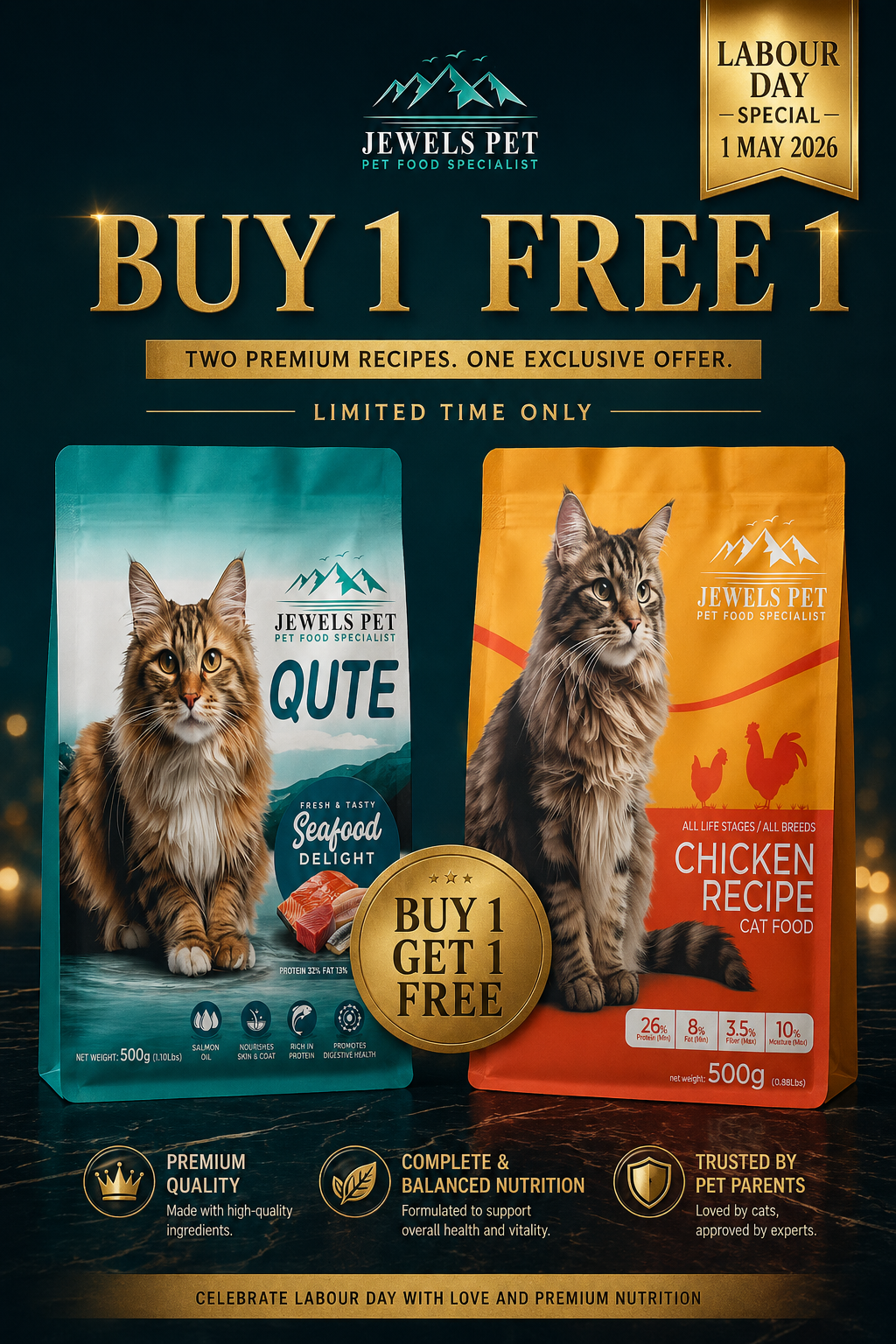 Jewels Pet Qute Cat Food 500g [BUT 1 FREE 1]