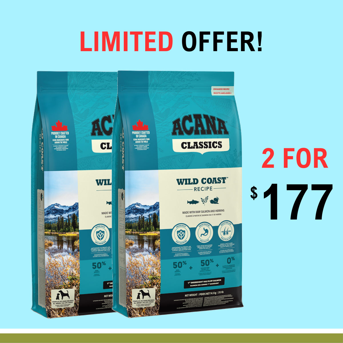 Acana Dog Wild Coast 14.5kg [BUY 1 FREE 1]