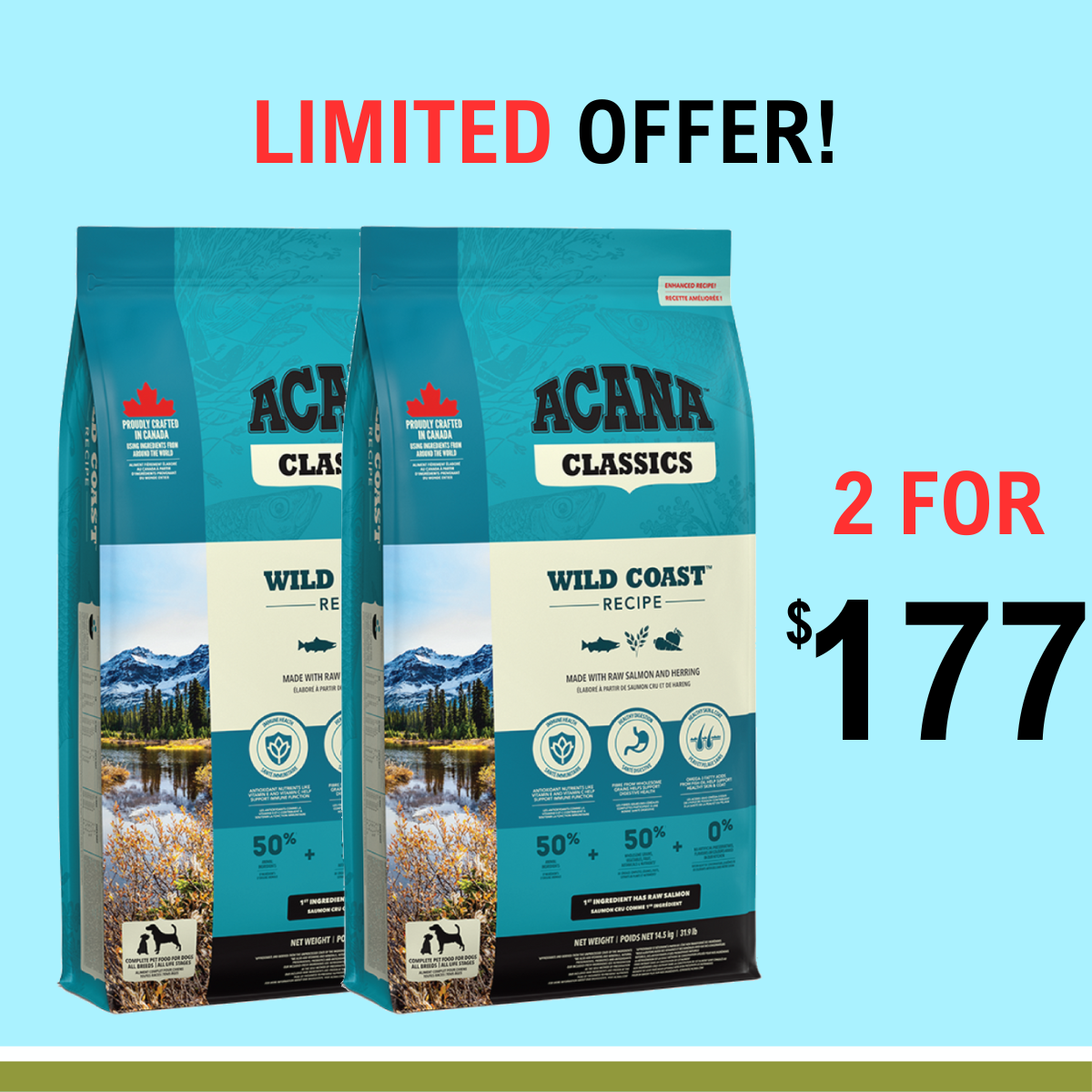 Acana Dog Wild Coast 14.5kg [BUY 1 FREE 1]