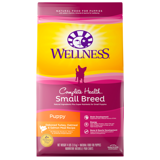 Wellness Complete Health Small Breed Puppy Turkey, Oatmeal & Salmon Meal Recipe - Available in 4lbs
