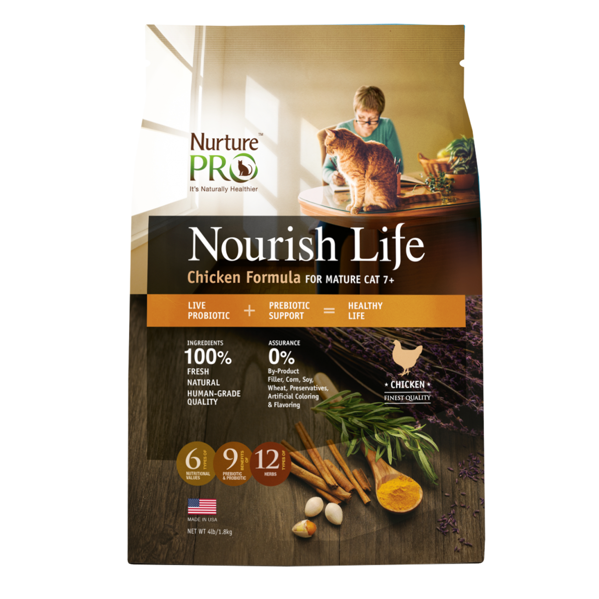Nurture Pro Cat Mature 7+ Nourish Life Chicken Formula - 40lbs (Breeder's White Bag)