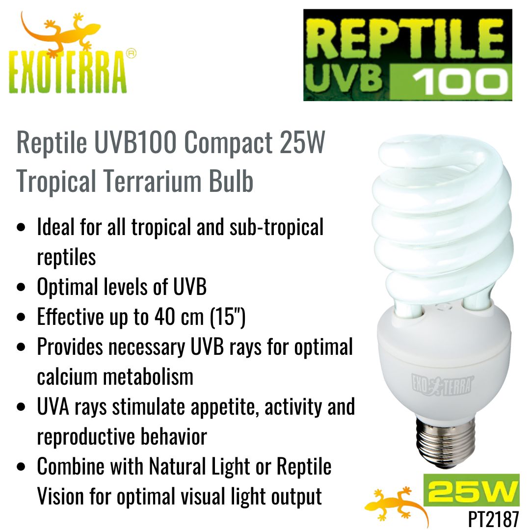 Exo Terra Reptile UVB100 Tropical Terrarium Bulb 25w (PT2187)